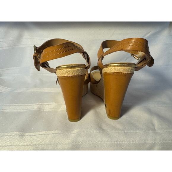 Audrey Brooke Tan Abhollie Wedge Sandals Women’s 7M Buckle Straps Espadrille - Picture 5 of 8